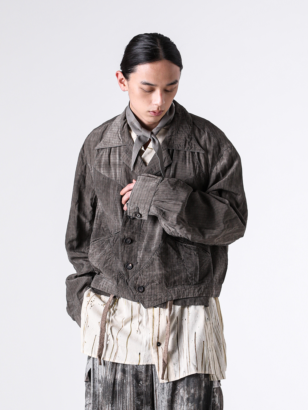 洋楽 silk ZIGGY CHEN 26SS クロップドパッチワークジャケット カーゴトラウザー