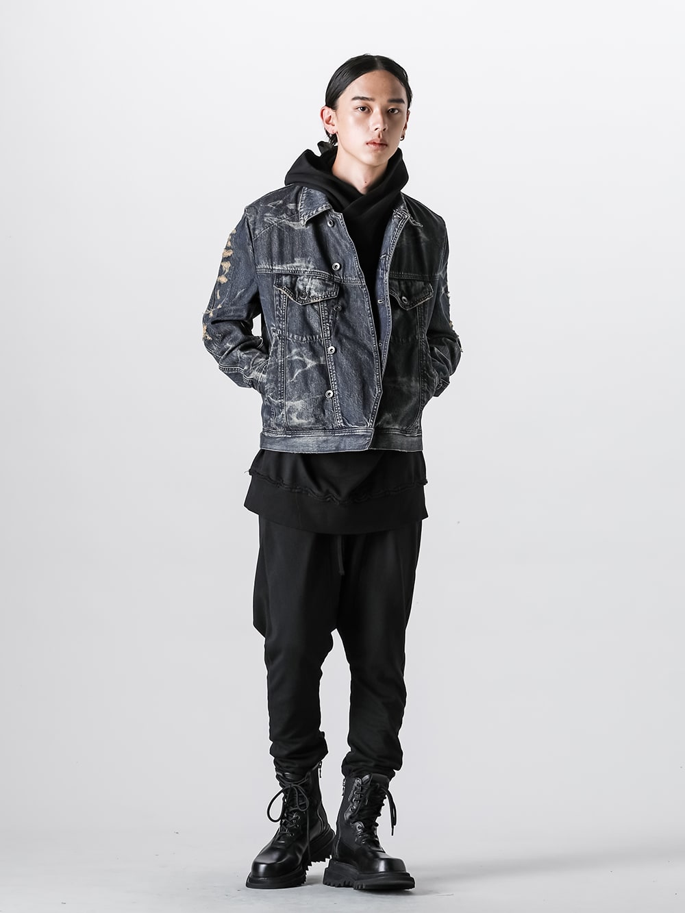 ユリウス JULIUS Cotton Sweat Seamed Sarrouel Pants （Black） -FASCINATE