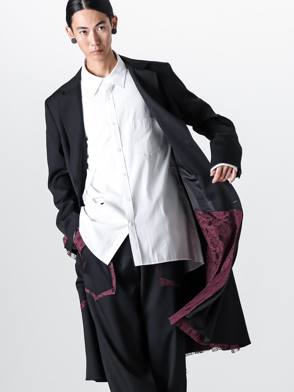 サルバム sulvam Gavadine Lace Straight Pants （Black-Purple） -FASCINATE