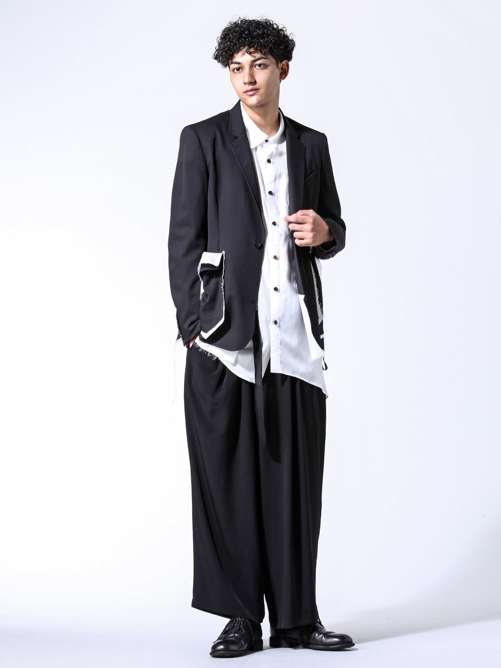 ヨウジヤマモト プールオム Yohji Yamamoto POUR HOMME Standard 12 Piece Tuck Pants  （Black） -FASCINATE