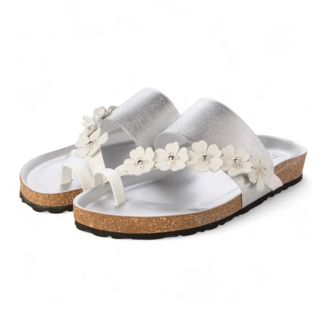 ITALIAN SHOEMAKERS（イタリアンシューメーカーズ）
フラワーストラップフットベッドサンダル （シルバー）