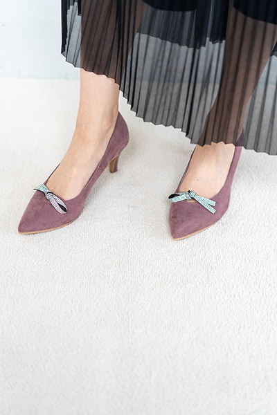 ビジューリボンポインテッドトゥパンプス(0531) 