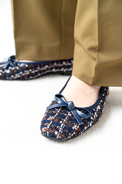 ツイードスクエアトゥバレエシューズ(B7605A)